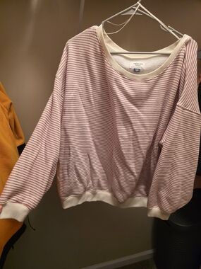 American Eagle Red Stripe Cozy Off The Shoulder Sweatshirt